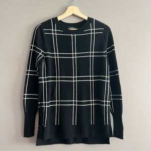 Halogen Women 100% Cashmere Sweater S  Pullover Black & White Windowpane Plaid
